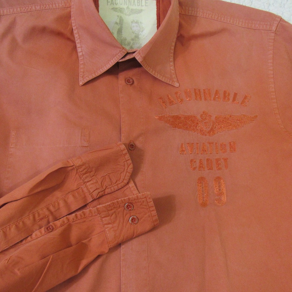 Faconnable Aviation Cadet Cotton‎ Orange Button Up Shirt